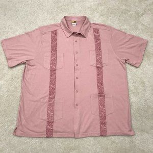 The Genuine Haband Guayabera Peach Embroidered Short Sleeve Polo Shirt Size XXL